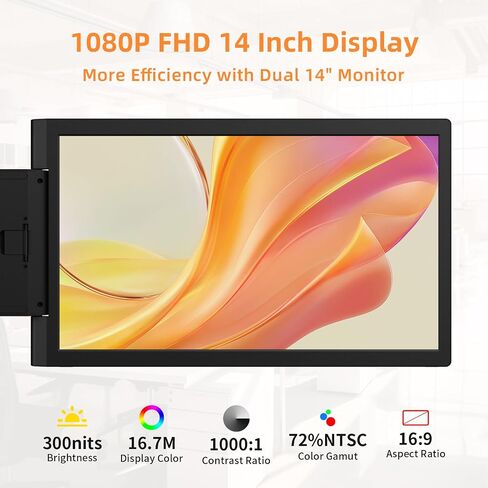 موسع شاشة الكمبيوتر المحمول ، شاشة محمولة محمولة 14 بوصة IPS FHD 1080P لجهاز الكمبيوتر المحمول MINI HDMI/TYPE-C Extender Monitor مع Windows MAC Travel Work for Abs Pabres متوافقة مع 14 "-17" أجهزة الكمبيوتر المحمولة in Kuwait
