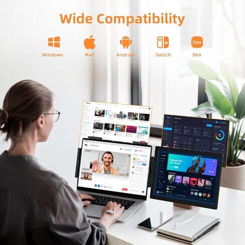 موسع شاشة الكمبيوتر المحمول ، شاشة محمولة محمولة 14 بوصة IPS FHD 1080P لجهاز الكمبيوتر المحمول MINI HDMI/TYPE-C Extender Monitor مع Windows MAC Travel Work for Abs Pabres متوافقة مع 14 "-17" أجهزة الكمبيوتر المحمولة in Kuwait