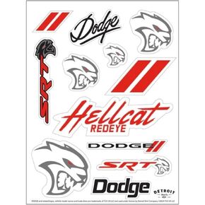 Detroit Shirt Company Dodge SRT Hellcat Redeye 11-Decal Sticker Sheet | Redeye, SRT, Dodge Rhombus, and Red Stripes Stickers | 6"x8" Indoor/Outdoor Peel-Off Stickers
