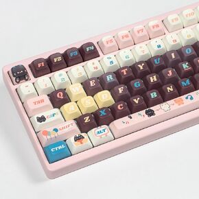 Sumgsn PBT MOA Profile Cute Keycaps- Pink Brown Keyboard Keycap Set, 149 Keys Custom Round Keycaps for Mechanical Keyboard 60% 75% 100%