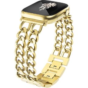 Gold Chain Watch Bands for Women Compatible with Apple Watch Band 38mm 40mm 41mm 42mm (S10) Dressy Adjustable Cowboy Metal Band Link Bracelet for iWatch Series1/2/3/4/5/6/7/8/9/10/SE (No Case)