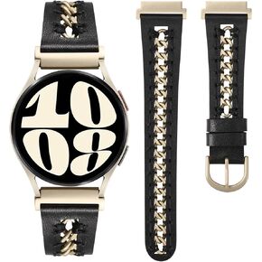 Minyee Leather Band متوافق مع Samsung Galaxy Watch 7/6/5/4/Fe/Active 2 40mm 44mm/Watch 6 Classic 43/47mm/Watch 5 Pro 45mm Bands ، حزام جلدي أنيق 20 مم مع نساء من الفولاذ المقاوم للصدأ in Kuwait