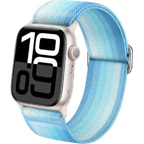 Smooth Stretchy Band Compatible with Apple Watch Series 10 9 8 7 6 5 4 3 SE Bands Women Men, Stylish Gradient Color Elastic Band for iWatch Apple Watch 38 40 41 42 44 45 46 49 mm Accessories