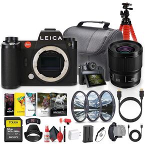 Leica SL3 Mirrorless Digital Camera (10607) + Panasonic S 100mm Lens + 64GB Memory Card + Photography Software + Lens Filter Kit + Camera Bag + Flexible Tripod + Cleaning Kit + USB-C Cable + More