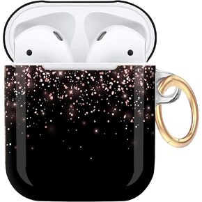 Compatiable with Airpod 1&2 Case,Hard Protective Shell with Keychain, Stylish Design AirPod Case Cover,Ideal for Women Girls, Wireless Charging Supported(Rose Gold Glitter)