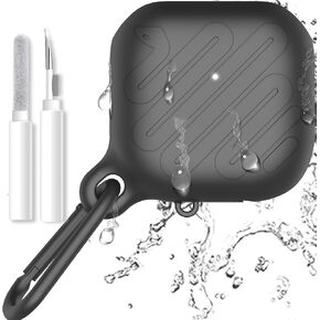 Waterproof Protective Case Cover Compatible with Airpods 4th Gen,with Carabiner, Wireless Charging, Shock Resistant, Easily Cleaned (Black)