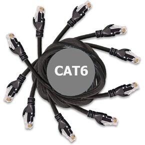 CAT6 Heavy Duty Patch Cable with Snagless RJ45 10FT 5-Pack Stranded 24AWG 550MHz 100% Copper Wire, 10 GB Speed Computer UL-Listed, Ethernet Network Cable VOIP Cable for Phones | Black