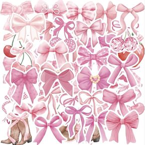 Rakuto Coquete Water Bottle Stickers - 100 Pcs Pink Bows Stickers for Girls Adults Cute Scrapbook Stickers Vinyl Decals Waterproof Aesthetic Sticker for Water Bottles Laptop Phone Journaling