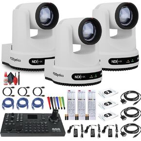 PTZOptics Move 4K SDI/HDMI/USB/IP PTZ Camera with 20x Optical Zoom (White) (PT20X-4K-WH-G3) + Camera Joystick Controller + Lens Cleaning Kit + HDMI Cable + Ethernet Cable + Color Wire Ties