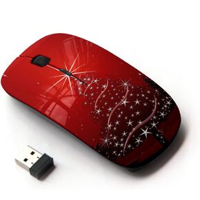 [ Optical 2.4G Wireless Mouse [ Christmas Tree Stars Winter Holidays Red ]