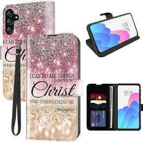 FUYOCWE for Galaxy A14 5g Case Wallet for Samsung Galaxy A14 5G Phone Case with Card Holder,PU Leather Folding Kickstand Magnetic Snap Flip Cover Case w/Wrist Strap-I can do All Things Through Christ