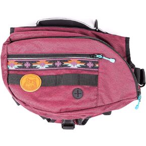 Wilderdog Dog Backpack with Built in Harness and Back-Mounted D-Ring Leash Attachment, Handle, Two Saddlebags with 4 Total Pockets, Built in Poop Bag Dispenser (Huckleberry, Large)