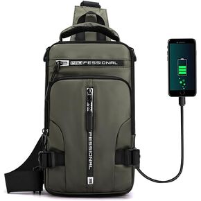 Bealin Waterproof Sling Bag Crossbody Backpack for Men Women Chest Sling Bag with Earphone Hole for Hiking Walking Black