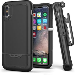ENCASED Heavy Duty iPhone Xs Case Belt Clip Holster Black Protective Hybrid Cover (Rebel Armor) Designed for Apple iPhone X/iPhone Xs (5.8")