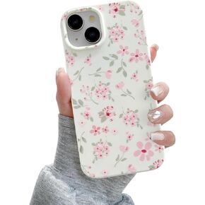 QLTYPRI for iPhone 16 Case, Cute Pink Floral Flower Pattern Aesthetic Phone Case, Raised Camera Protection Soft Slim TPU Shockproof Protective Phone Cover for Girls Women - Pink