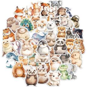 GEEHUA 50 Pcs Cute Animal Stickers, Watercolor Safari Sticker Aesthetic Vinyl Stickers Self Adhesive Jungle Wall Stickers Waterproof Cartoon Animal Decal for Laptop Scrapbook Water Bottle