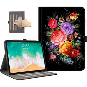Lokigo for iPad Pro 12.9 Inch Case 6th/5th/4th/3rd Generation 2022/2021/2020/2018, iPad Air 13 Inch Case (M2) 2024, Protective Stand Cover iPad 12.9 Pro with Pencil Holder, Auto Wake/Sleep, Flowers