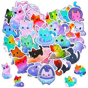 Sibba 100 Pcs Cartoon Cat Stickers Cute Vinyl Stickers Waterproof Scrapbook Sticker Kitty Decals Aesthetic Kawaii Cat Sticker Starry Sky Stick for Journal Laptop Luggage Bumper Water Bottle