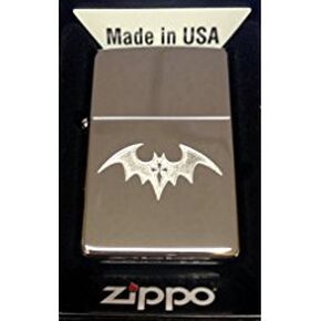 Zippo Custom Lighter - Dark BAT with Gothic Cross Tattoo High Polish Chrome Rare!