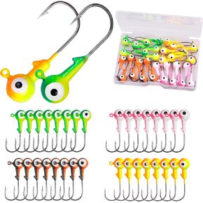 32pcs Heads Fishing Jig Heads ، Crappie Crappie Round Head Jang Frusts for Walleye Bass Trout Saltwater Water Size 1/32oz 1/16oz 1/8oz 1/4oz 3/8oz