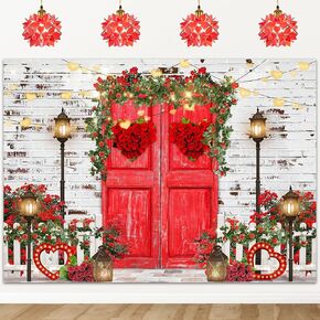 Avezano Valentine's Day Photography Backdrops Red Rose Love Heart Brick Wall Valentines Day Background Wedding Bridal Shower Photo Booth Studio Props Supplies 7x5ft