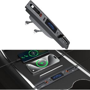 Tesla USB Hub, Docking Station for Tesla Model 3 Model Y Accessories 2023 2022 2021, Fast Charging/Retractable Cable/Multi Port, Perfectly Compatible with Center Console Adapter