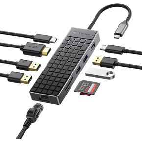 Yottamaster USB C Hub Hdmi Adapter, 10 in 1 USB C Hub Multiport Adapter with 4K HDMI, USB A 3.0, USB C 3.0, SD/TF Card Reader, 100W PD, RJ45, Compatible with Type C Laptop Devices