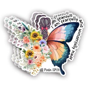 (3Pcs) I Am Fearfully and Wonderfully Made Christian Sticker Inspirational Quotes Bible Verse Psalm 139:14 Jesus Vinyl Decals for Tumbler Kindles Laptop Water Bottles Books Phone - Size 3x2.5 Inches