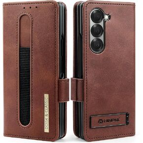 for Samsung Galaxy Z Fold 6 Case, Wallet Case with S Pen Holder, PU Leather Flip Folio, Card Slots, RFID Blocking, Kickstand, Phone Cover for Galaxy Z Fold 6 Case, Brown