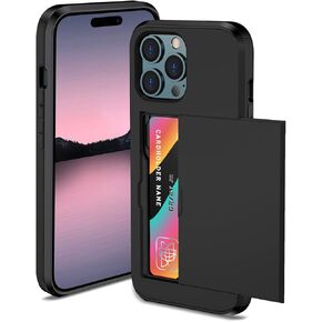 Compatible with iPhone 15 Pro Wallet Case with Credit Card Holder Hidden Card Slot Slim Protective Shockproof Hard Cover for Women Man, Black