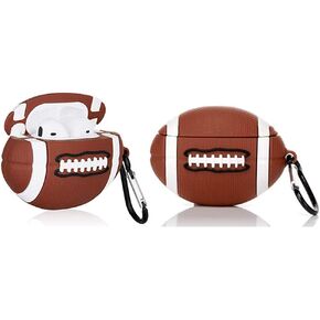 Compatible with Rugby Airpods Case 1/2, Men Women Silicone Cartoon 3D Protective Skin Cover for Football AirPods Case, Funny Kawaii Cute for Rugby AirPods Case with Carabiner (Rugby)