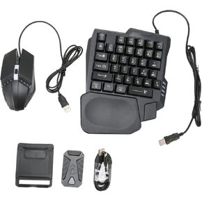 Half Hand Gaming Keyboard and Mouse Combo, 4 in 1 Gaming Mechanical Keyboard Mouse Converter, Wired 39 Keys LED Backlit Keyboard for Android, Harmony, IOS10.0 to 13.3