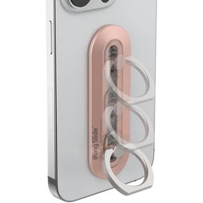 iRing Slide, Made in Korea, Wireless Charging Friendly Phone Holder. Cell Phone Ring Grip Finger Holder and Stand Compatible with iPhone 12,13 & 14 Series, Galaxy, and Other Smartphones (Rose Gold)