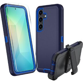 for Samsung Galaxy S25 Case, S25 Heavy Duty case, [Belt Clip Holster] [Glass Screen Protector] [Military Grade Protective ] [Shockproof] [Dropproof] [Dust-Proof] (with Belt Clip, Black)