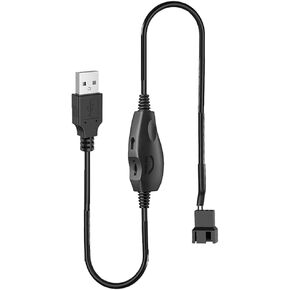 12V Voltage Step-Up USB to 3-Pin and 4-Pin PC Fan Sleeved Power Adapter Cable with Switch and Speed Regulator