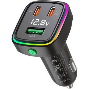 60W Fast Car Charger USB C Quick Charging Adapter PD 36W Fast Charging with Led Light and Voltage Display for iPhone16 15 X Samsung
