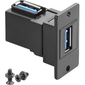 QIANRENON 90° Angle USB3.0 Rectangular Panel Mount Adapter Coupler 5Gbps USB 3.0 Female to Female Bulkhead Mount Right Angle Data Connector Module 5V/2A Charging, Installed in Dashboard Desktop Wall