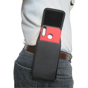 Nylon Cell Phone Pouch for Samsung Galaxy A35 A23 A15 A21 A20 A50 Holster with Belt Loop, Rugged, Magnetic Closure, Phone Belt Holder, Fits with Slim-fit Case On Smartphone (Black-Vertical)
