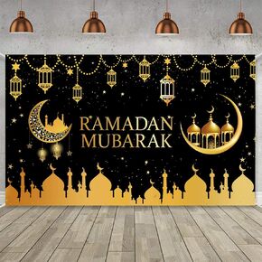 Large Ramadan Mubarak Banner Backdrop with 70.8''X43.3'',Muslim EID Mubarak Hanging Sign,Islamic Decorations for Eid Al-Adha,Hajj Festival Party
