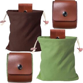 2PCS Foraging Bag, Leather Canvas Outdoor Foraging Pouch Collapsible Mushroom Storage Bags Bushcraft Belt Tinder Dump Pouchs for Travel Camping Hiking.