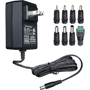 12V 3A 6ft Long AC Adapter Charger Replacement with 8 Tips, Regulated 12 Volts 3000mA Power Supply Cord for LED Strip Light, CCTV Camera, BT Speaker, GPS, Webcam, Router, DC 12V Transformer-ETL FCC