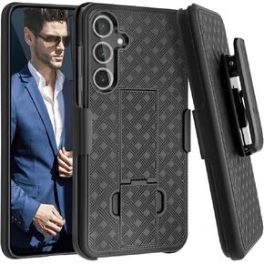 Fingic for Samsung Galaxy S24 FE Case with Belt Clip Holster Case Slim Combo Shell with Kickstand Swivel Holster Rugged Shockproof Antiscratch Full Body Protective Case for Galaxy S24 FE,2024,Black