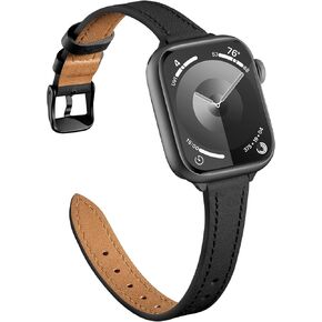 Slim Leather Band Compatible with Apple Watch Band for Women 38mm 40mm 41mm 42mm 44mm 45mm 46mm 49mm,Top Grain Genuine Leather Thin Watch Wristband for iWatch Ultra Series 10/SE/9/8/7/6/5/4/3/2