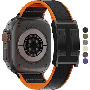 Designer Magnetic Leather Bands Compatible for Apple Watch Ultra Band 49/46/45/44/42/41/40/38mm,Soft Silicone & Leather Patchwork Strap for Women Men iWatch Ultra/SE/Series 10/9/8/7/6/5/4/3/2/1