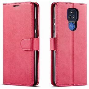 Moto G Play 2021 Case, Motorola G Play 2021 Case, with [Tempered Glass Screen Protector Included] STARSHOP PU Leather Wallet Shockproof Phone Cover Kickstand W/Pocket Card Slots Magnet Closure-Pink