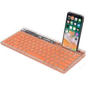 JOMAA Wireless BT Transparent Keyboard Silent Rechargeable High Appearance Office Computer Keyboard Suitable for Laptop, Desktop, Tablet, Phone (Orange)