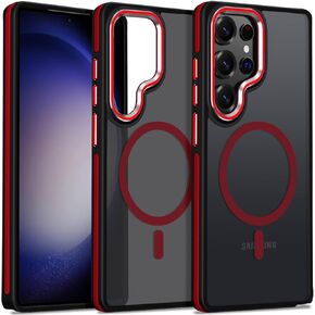 for Samsung Galaxy S25 Ultra Case, Non-Slip S25 Ultra Phone Case Compatible with Magsafe, Drop Resistant Matte Translucent Cover, Scratchproof Magnetic Case for Galaxy S25 Ultra (Black/Red)
