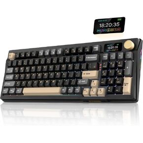 Redthunder K95 لوحة المفاتيح الميكانيكية اللاسلكية ، شاشة TFT و Knob ، Tri-Mode BT5.0/2.4GHz/USB-C مخصصات قابلة للتبديل ، مفاتيح وردية خطي مسبقًا ، بنية حشية ، لوحة مفاتيح ألعاب RGB ، غولد أسود