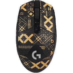 Mouse Grip Tape Full Coverage for Logitech G305 Lightspeed Wireless Gaming Mouse, Mouse Anti Slip Grip Tape,Self-Adhesive PreCut Sweat-Resistant Professional Mice Upgrade Kit(Black&Gold)