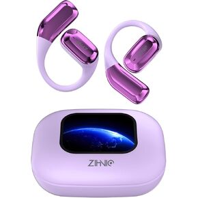 ZIHNIC S18 True Wireless Noise Canceling Headphones, Color LCD Touch Screen Earphones, IPX5 Waterproof, Rich Functions, Fast Charging, Compatible with Any Phone-Purple